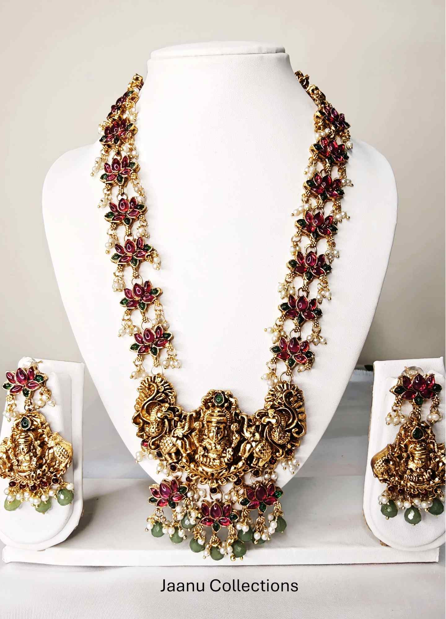 Jaanu Collections_Jewellery Collection_product Kemp Lakshmi& Lotus Haram & Earrings 1