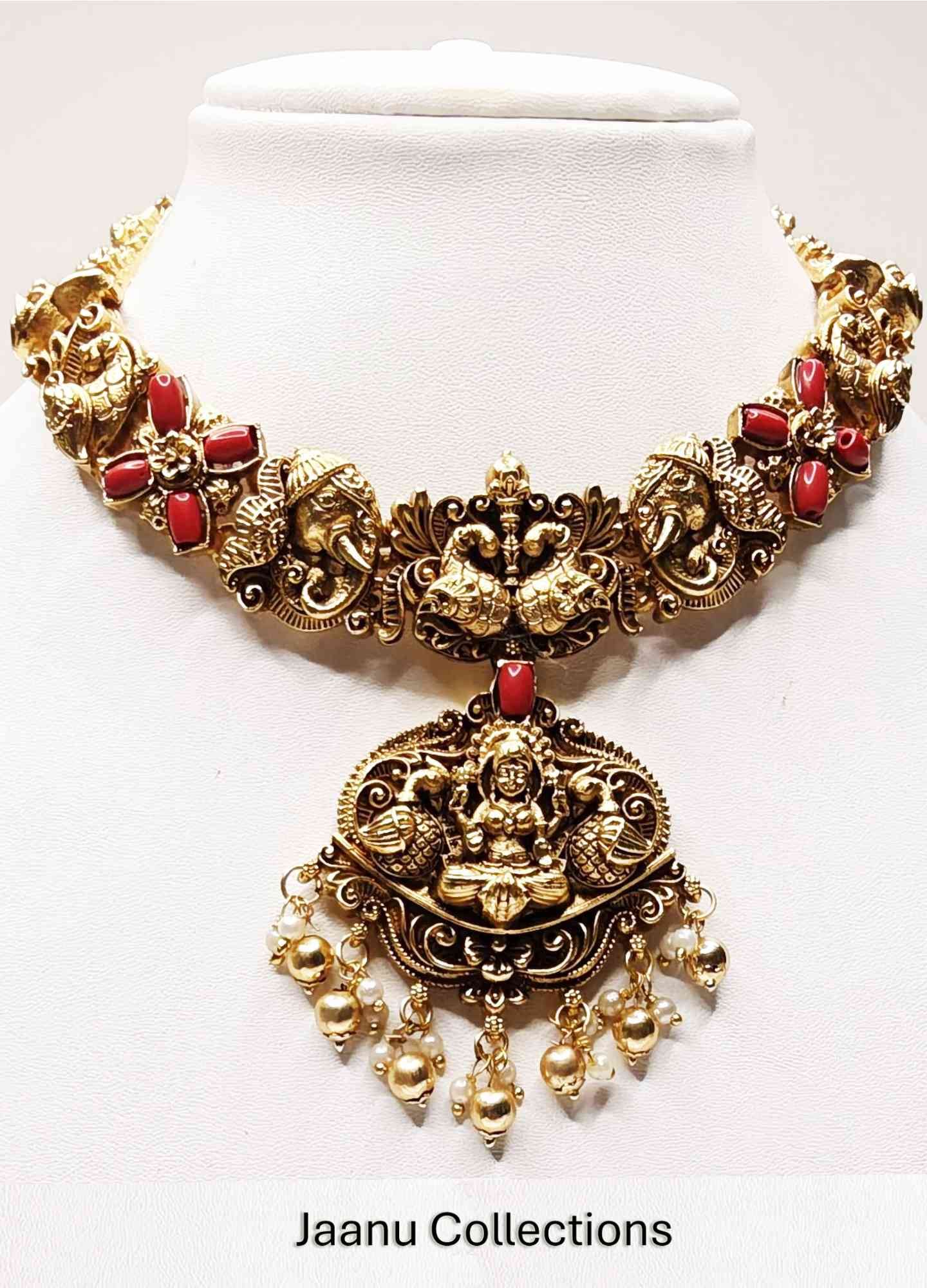 Coral Nakshi Necklace With Earrings