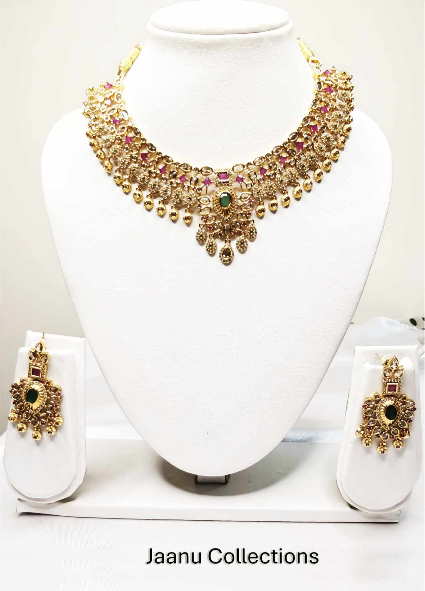 Jaanu Collections_Jewellery Collection_Multi Diamond Necklace With Earrings5