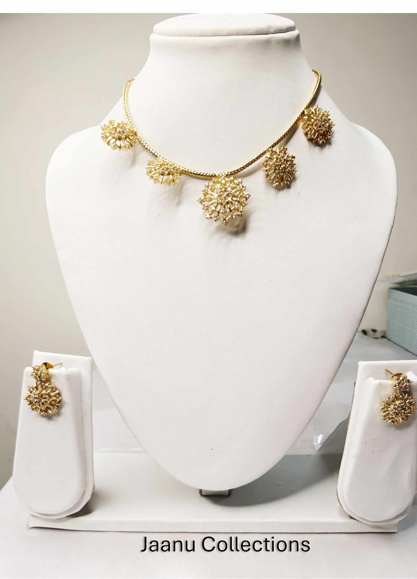 Jaanu Collections_Jewellery Collection_product template 2Diamond Web chain Necklace With Earrings1